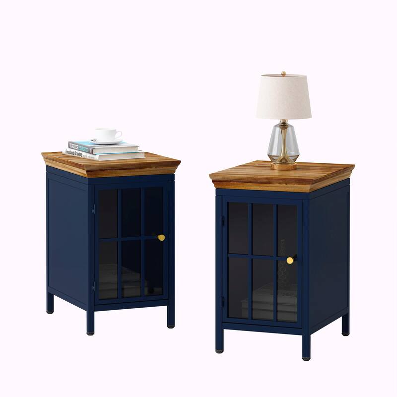 Chic Nightstand with Storage Cabinet & Solid Wood Tabletop
