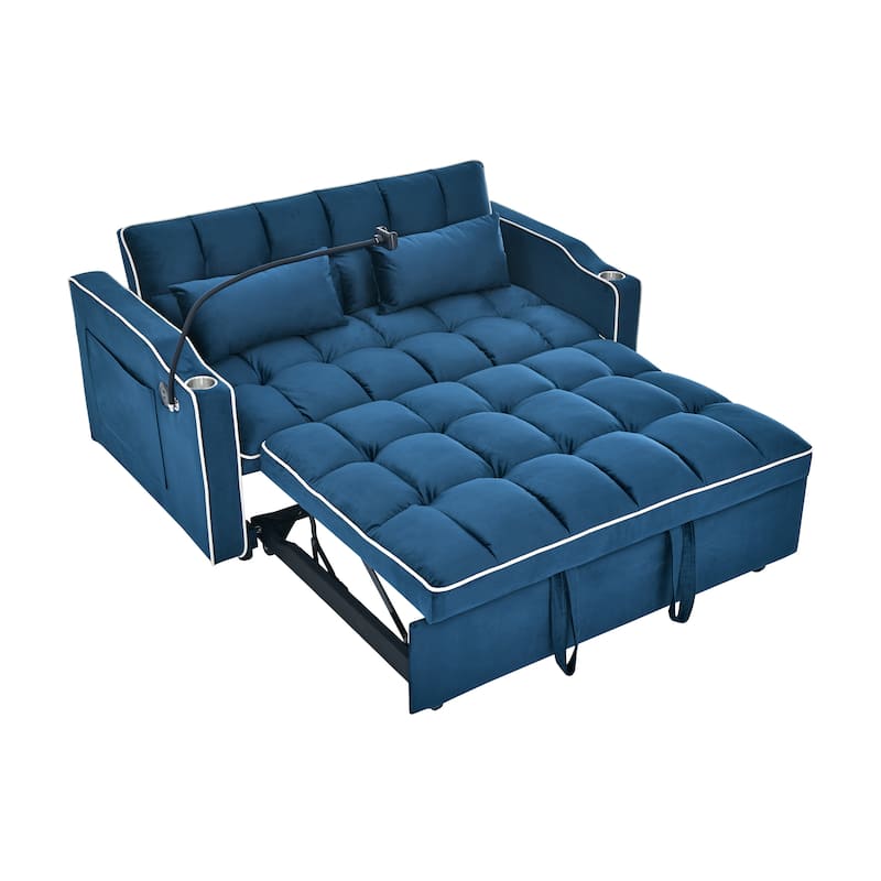 55.5"Solid Wood 2-Seat Sofa with USB Charging Ports and Phone Stand,Includes 2 Soft Pillows