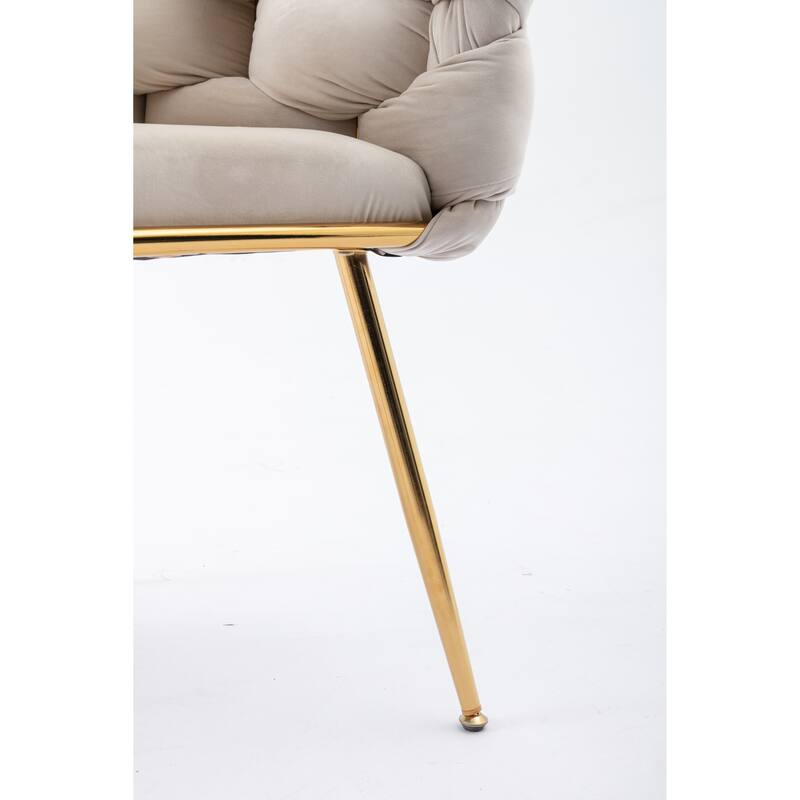 Beige Modern 28.7" Velvet Upholstered Accent Chairs with Gold - Plated Metal Legs (Set of 2)