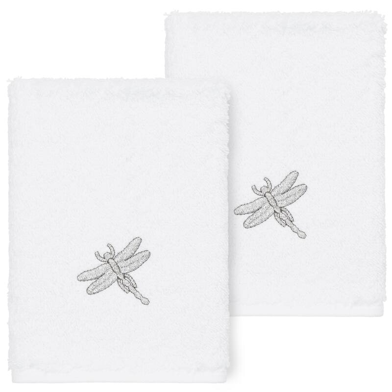 Authentic Hotel and Spa 100% Turkish Cotton Braelyn 2PC Embellished Washcloth Set - White