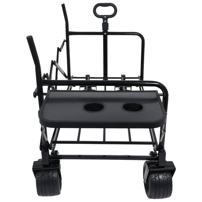 3-in-1 Convertible Folding Wagon Cart with Bench Seat & Rear-Mounted Folding Tabletop,180L Capacity All-Terrain Wheels