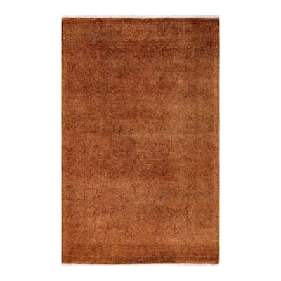 Overton Hand Knotted Wool Vintage Inspired Modern Contemporary Overdyed Gold Area Rug - 3' 1" x 4' 10"