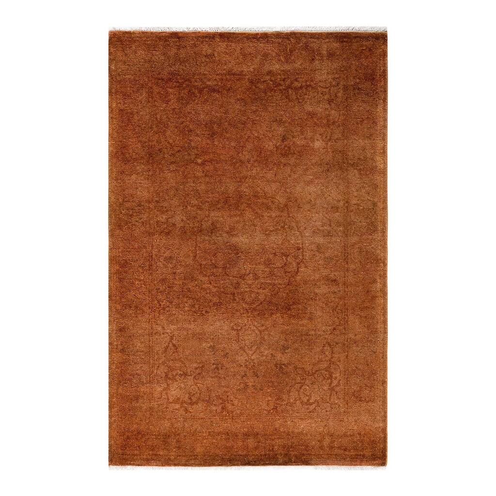 Overton Hand Knotted Wool Vintage Inspired Modern Contemporary Overdyed Gold Area Rug - 3' 1" x 4' 10"