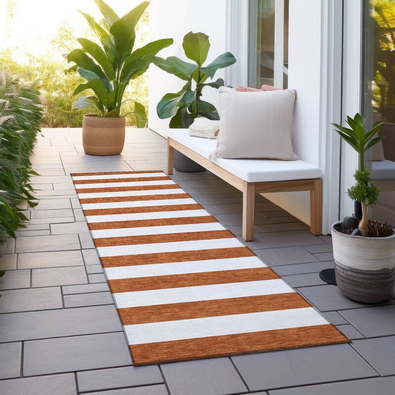 Elri Stripe Weather Resistant Blended Style Outdoor Rug