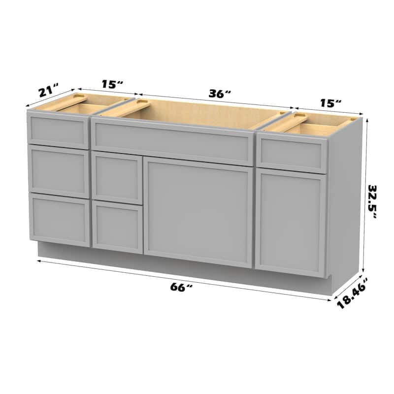 Vanity Art 66" Birch Freestanding Bathroom Vanity Cabinet without Top