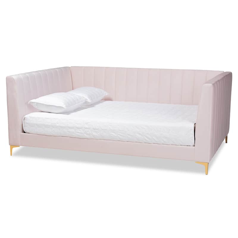 Oksana Light Pink Velvet and Gold Finished Daybed - Pink - Full