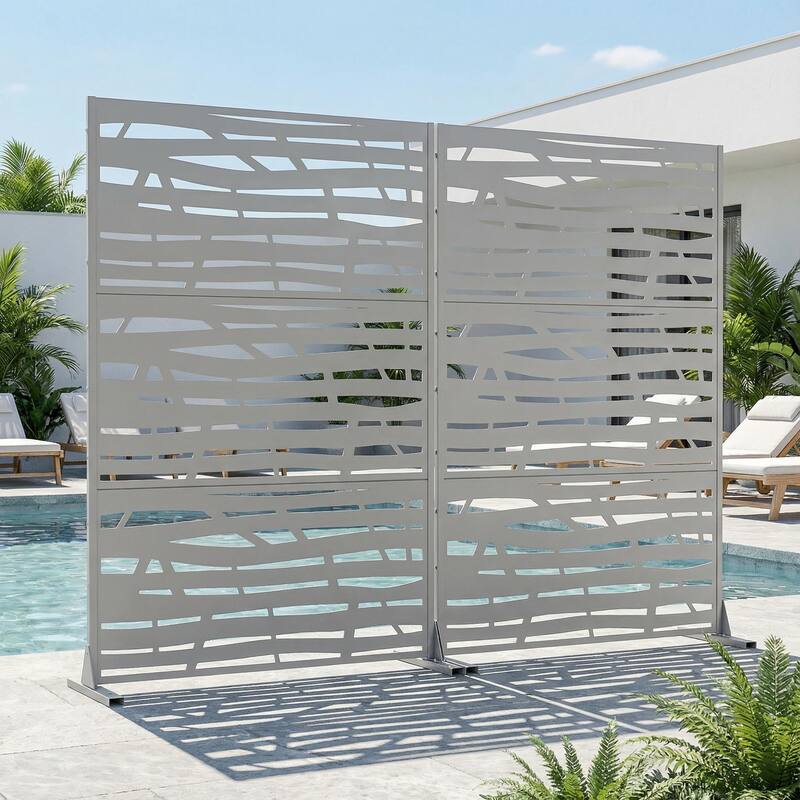 Metal Privacy Screen Fence Panel with Stylish Pattern Set of 2
