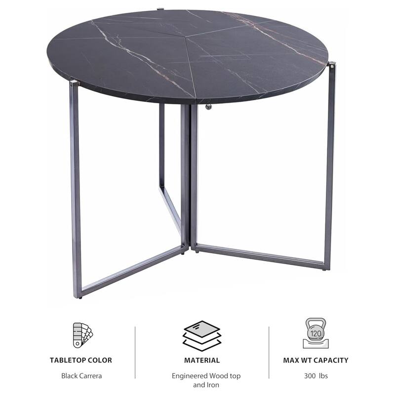 Black Carrera Foldable Round Trifold Table 43" Modern Multi-Use Design