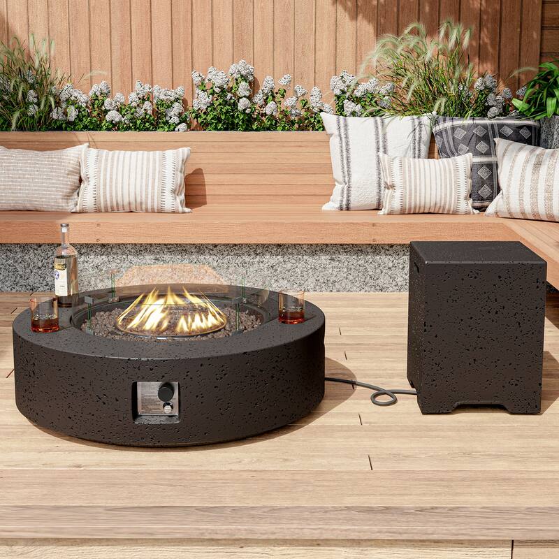 COSIEST 41''Round Outdoor Patio Fire Pit Table with Wind Guard,Tank
