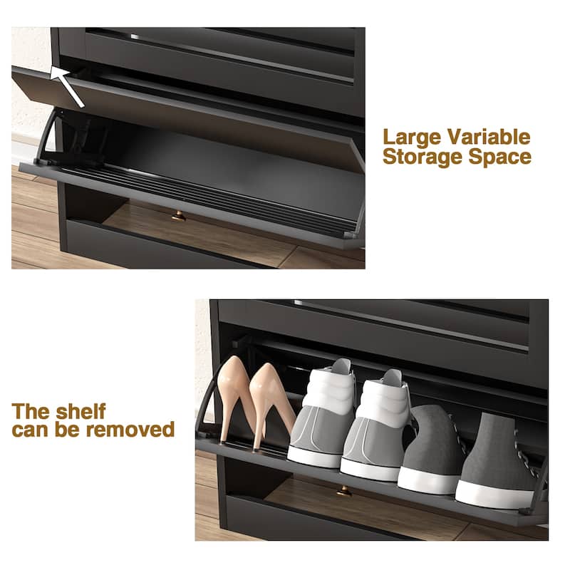 Anmytek White 78.7" H Tall Shoe Cabinet Wood Shoe Rack Organizer with Coat Racks and Flip Drawers