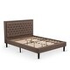 preview thumbnail 5 of 28, 3 Pc Bed Set - Bed Frame with Brown Linen Fabric Padded - Button Tufted Headboard - 2 Wooden Nightstand (Bed Size Options)