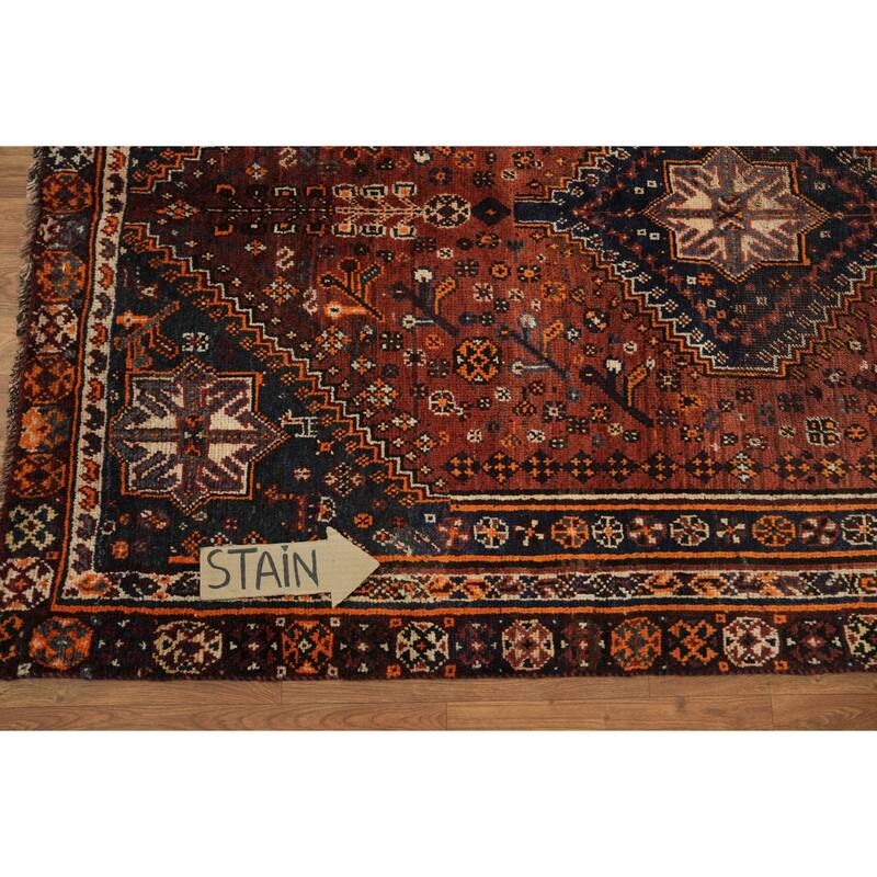 Hand Knotted Oriental 100% Wool Carpet Traditional Tribal Red Qashqai Area Rug - 6' 7'' X 4' 0''