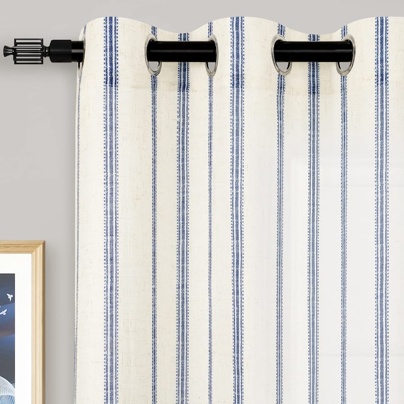 DriftAway Farmhouse Linen Blend Curtains Vertical Striped Printed Drapes