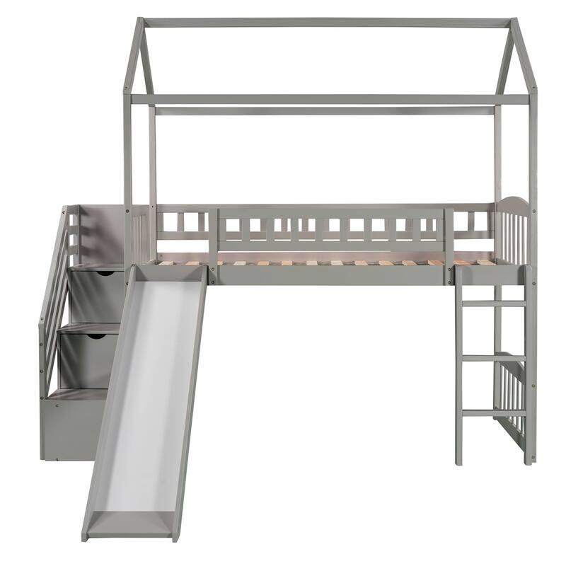 Merax Twin House Bed Loft Bed with Two Drawers and Slide