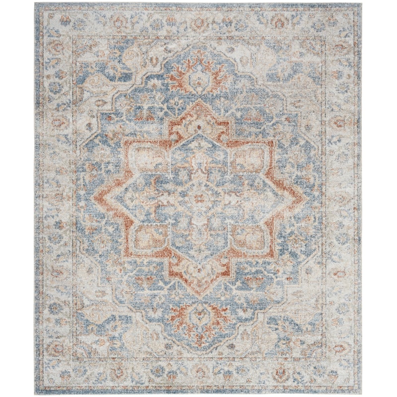 Nourison Abby Machine Washable Indoor only Persian Floral Area Rug. - 9' x 12' - Denim/Multi - Rectangle