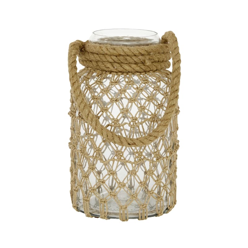 Glass Decorative Candle Lantern with Rope Handle - Clear - Roche River Decor