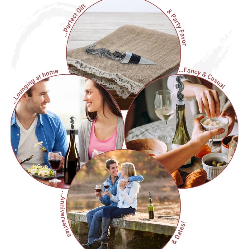 Cheers Seahorse Metal Wine Stopper - Elegant Vacuum Seal Reusable - 5 inches