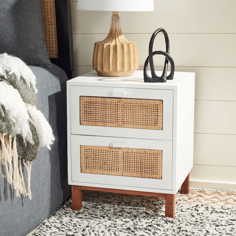 SAFAVIEH Mikala Coastal 2-Drawer Nightstand - White/Natural