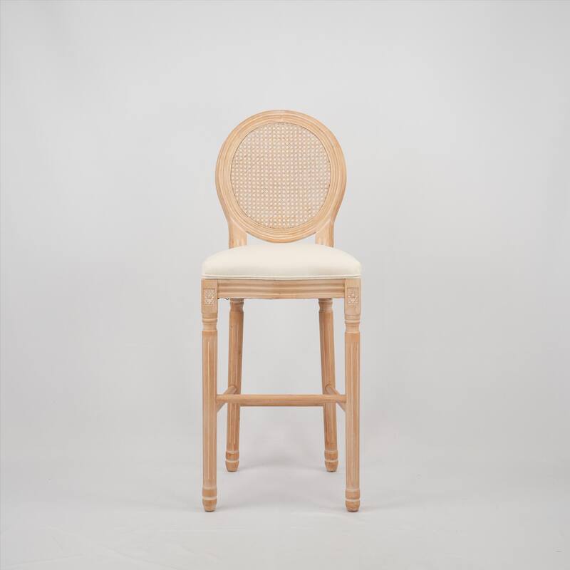 Modern Set of 2 Round Back Dining Chairs with Burlap Upholstered Seat and Wooden Legs for Dining Room, Bar and Living Room