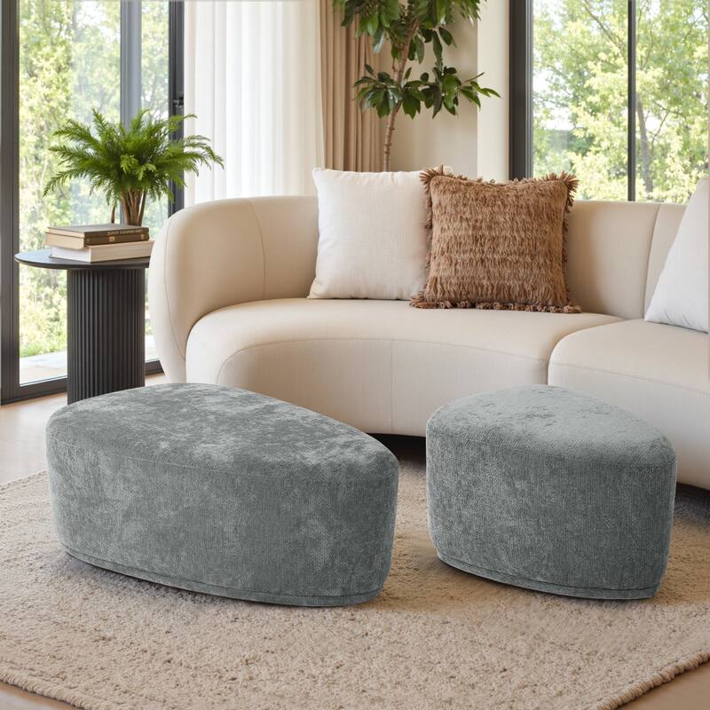 Leon 26" & 43" W Chenille Triangle Cocktail Ottoman Set