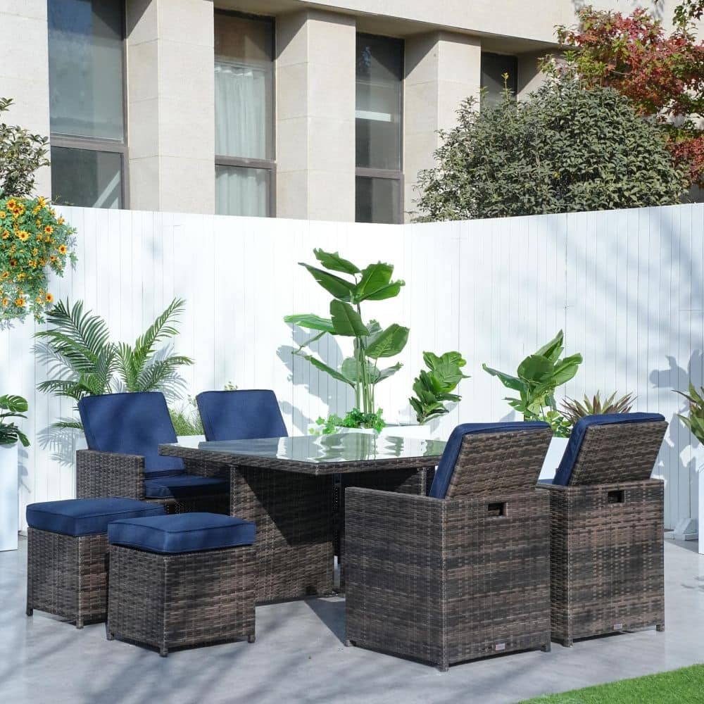 9-piece Outdoor Dining Table Set with Cushions