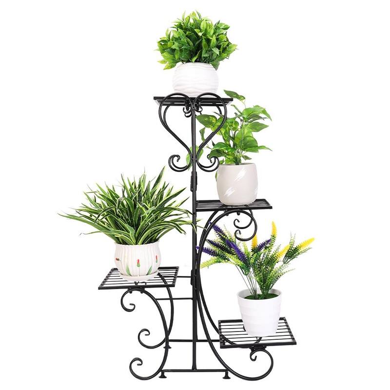 4 Tier Metal Plant Stand Flower Pot Holder Racks Shelves - L