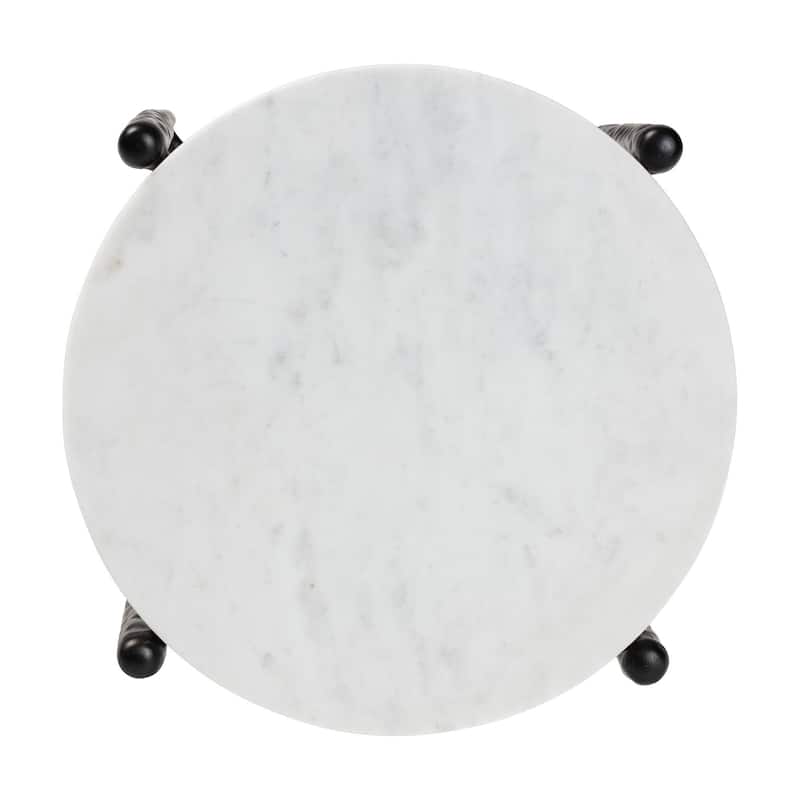Caledon Marble Side Table - Modern Rustic Accent Table with Hand-Forged Metal Frame for Living Room or Seating Areas, Round