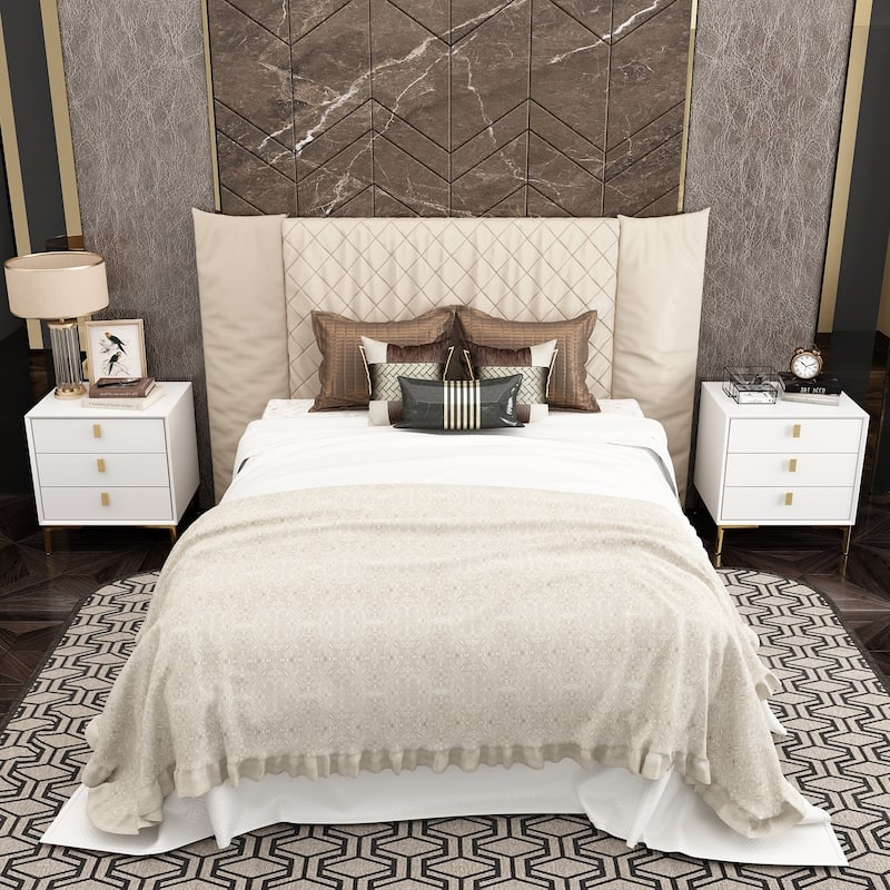 Timechee Three-Drawer Bedside Table Nightstand End Table Black/White