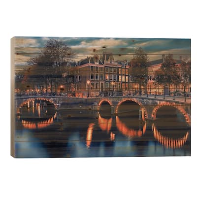 Amsterdam Twilight Print On Wood by Manjik Pictures - Multi-Color