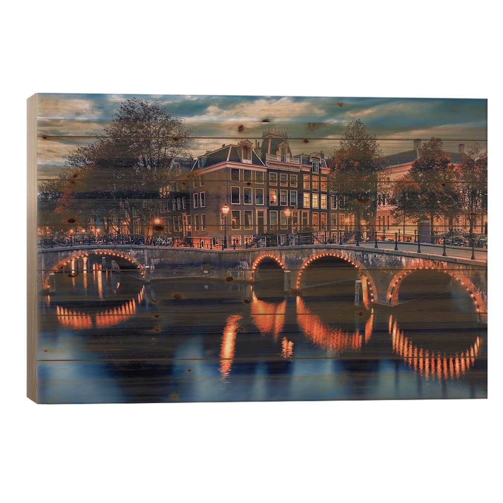 Amsterdam Twilight Print On Wood by Manjik Pictures - Multi-Color