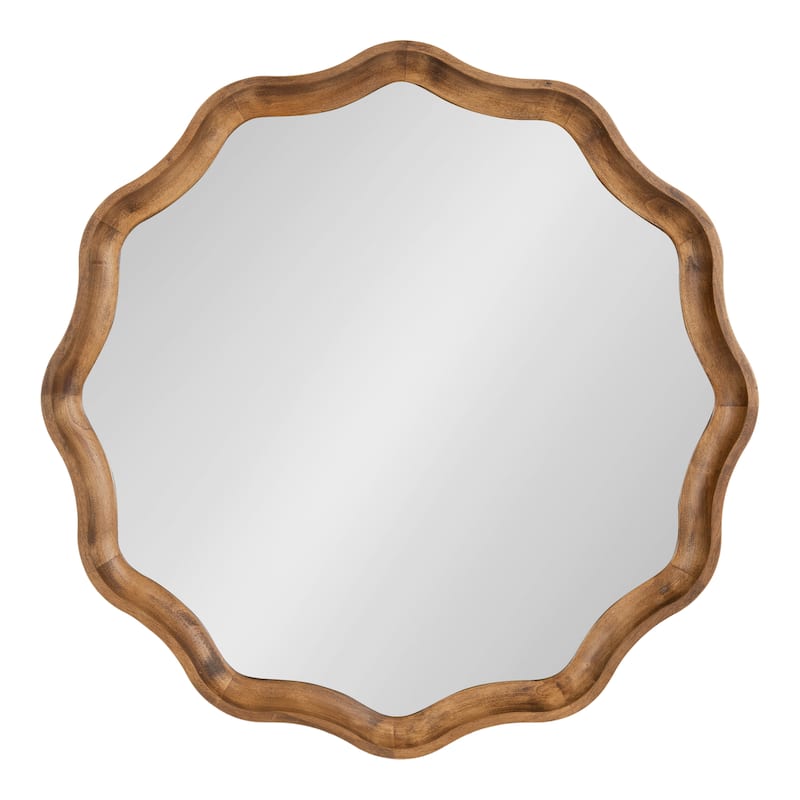 Kate and Laurel Hatherleigh Round Scallop Mirror - 28x28 - Rustic Brown