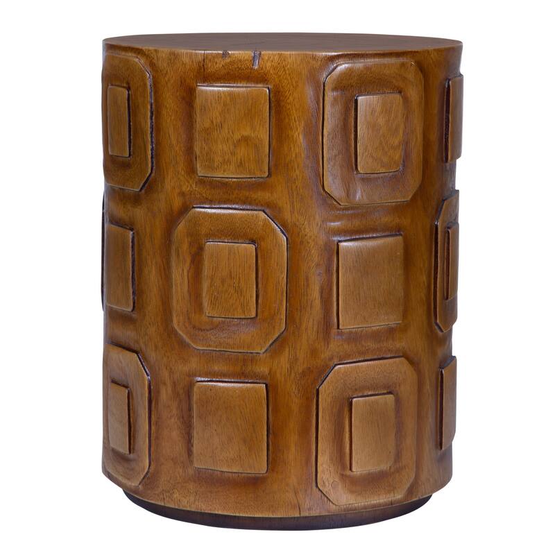 Geometric Round Wooden Accent Table - 18" - Brown