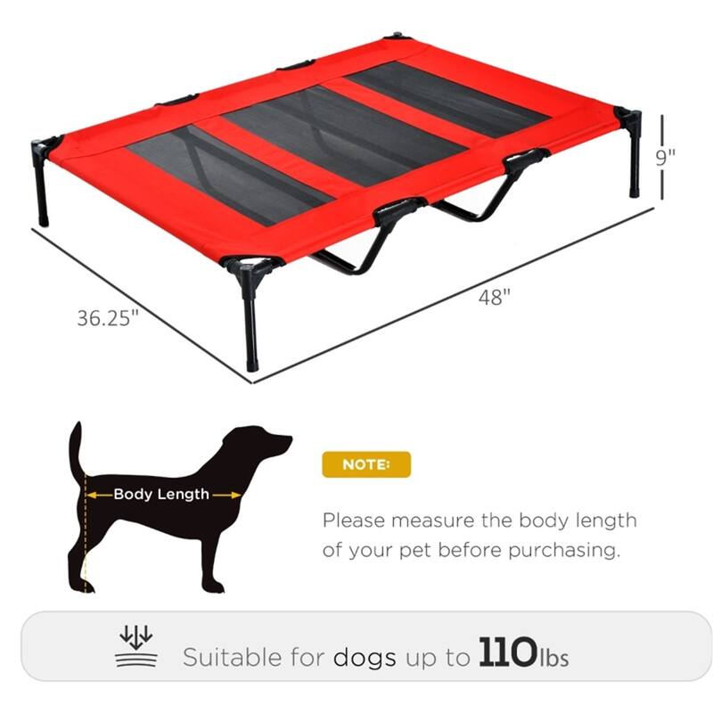 Elevated Pet Bed with Lightweight Steel Frame and Non-Skid Rubber Feet - 48" L x 36.25" W x 9" H