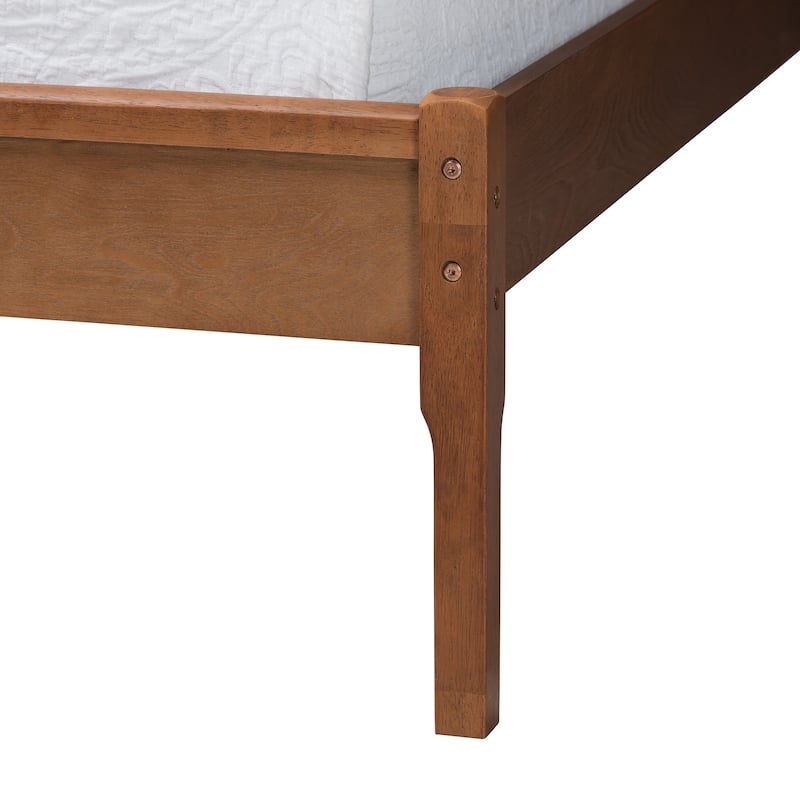 Eridian Mid-Century Modern Walnut Brown Finished Wood and Natural Rattan Platform Bed