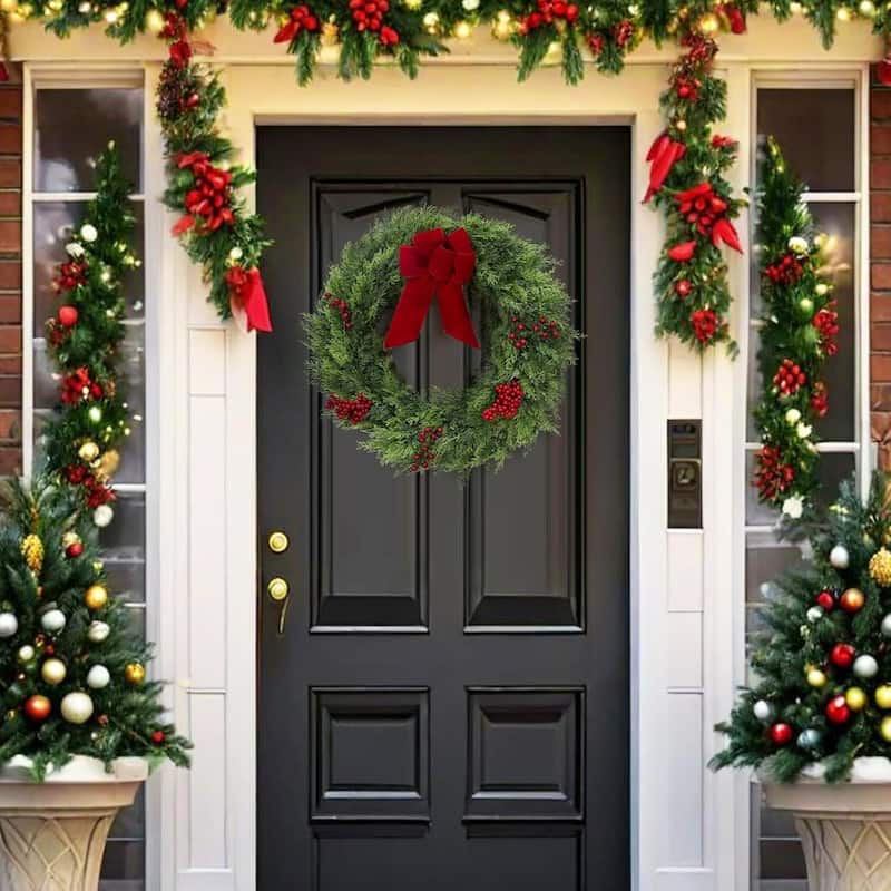 24 Inch Christmas Door Wreath, Xmas Greenery Wreaths with Berries - N/A