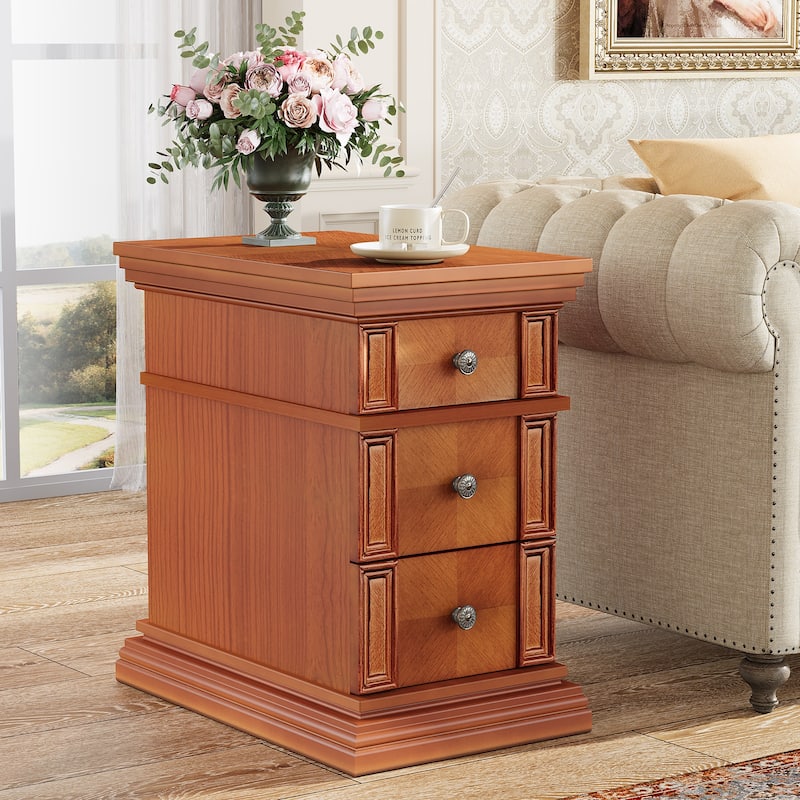 Narrow End Table with 3 Drawers, Vintage Sofa Side Table - 1PCS