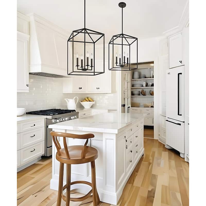 4-Light Cage Open Frame Pendant Lamp - Black