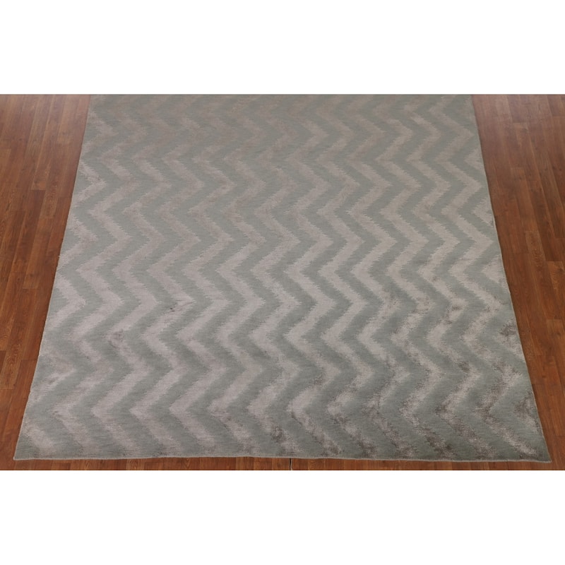 Chevron Style Modern Area Rug Handmade Contemporary Wool Carpet - 8'0"x 9'9"