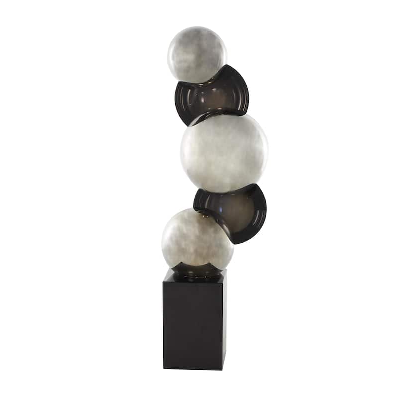 Glass Abstract Stacked Orb Decorative Sculpture with Black Base - Black or Silver - Roche River Decor