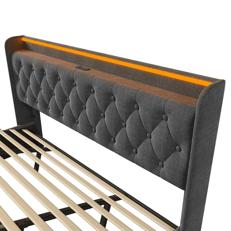 King Size Upholstered Bed with LED Function and USB Charging