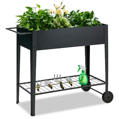 Gymax Raised Garden Bed Elevated Planter Box on Wheels Steel Planter - 38'' X 16'' X 32.5''