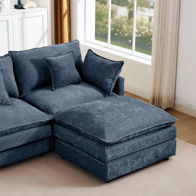 Homy Casa 102" L-Shaped Modular Sectional Sofa Movable Ottoman, Cloud-Style Chenille Couch, DIY Combination for Living Room Tray
