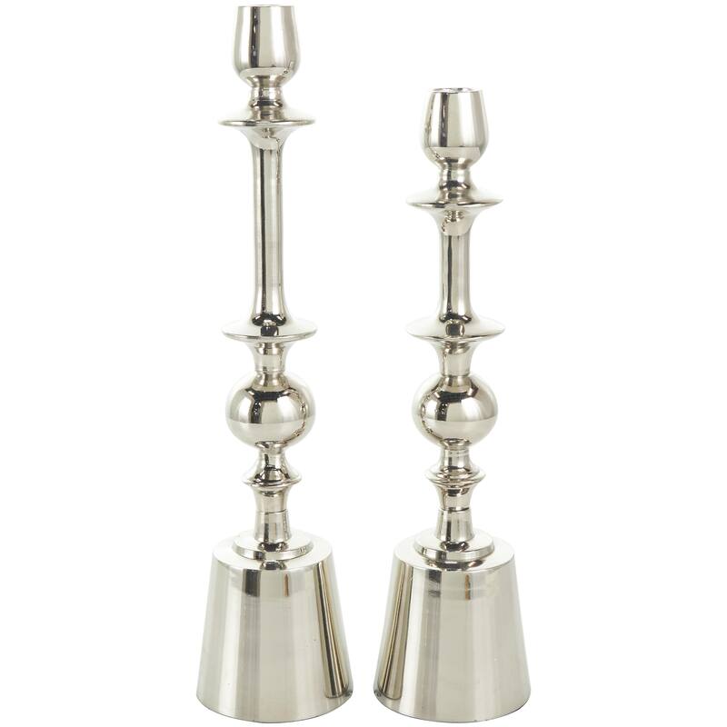 Aluminum Metal Decorative Candle Holder - Set of 2 Silver - Roche River Decor