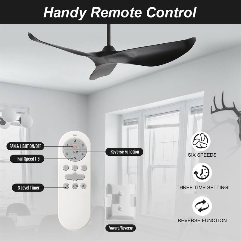 38" and 52" Modern Ceiling Fan without Lights, Remote Control and Reversible Motor for Bedroom