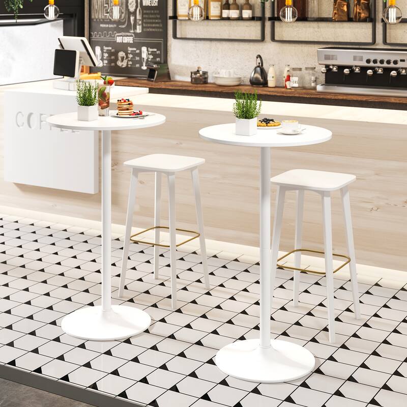 Gymax Round Bar Table Set of 2 w/Adjustable Height & Metal Base Modern