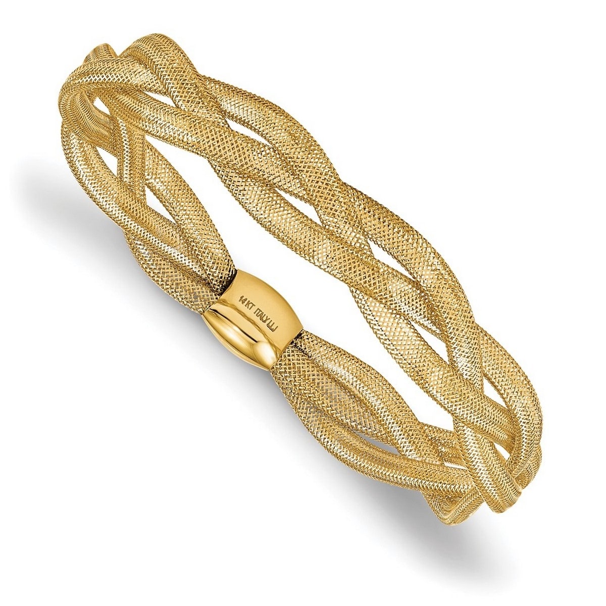Curata 14k Yellow Gold Italian 7.5" 10mm Three Row Intertwined Mesh Slip On Bracelet