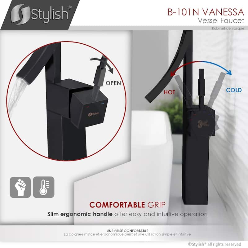 STYLISH Single Handle Bathroom Faucet for Single Hole Brass Vessel Mixer Tap - Faucet Height: 17 1/2" | Spout Height: 8"