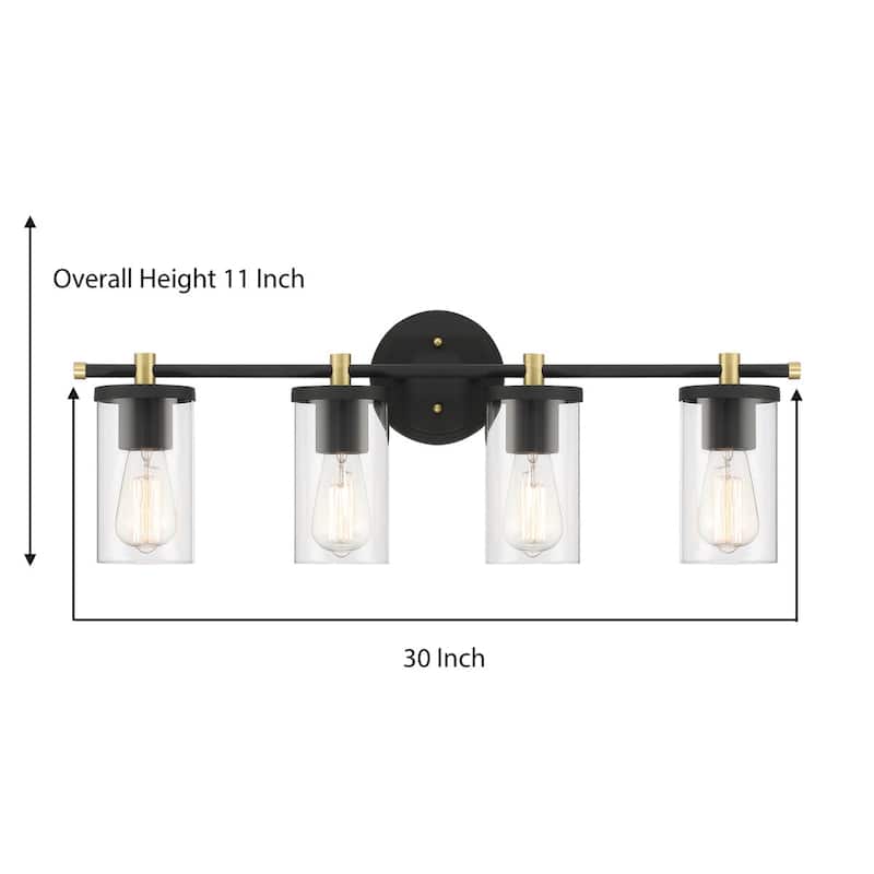 Modern Farmhouse 4-Light Glass Bathroom Vanity Lights Rustic Metal Wall Sconces - 30 inches