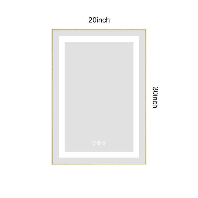 20" x 30" LED Bathroom Mirror with Front and Backlight, Wall Mounted Vanity Mirror with Aluminum Frame, Anti-Fog