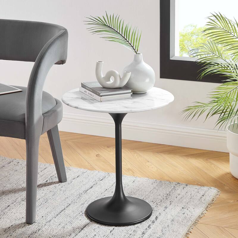Lippa 20" Round Artificial Marble Side Table - Black/White